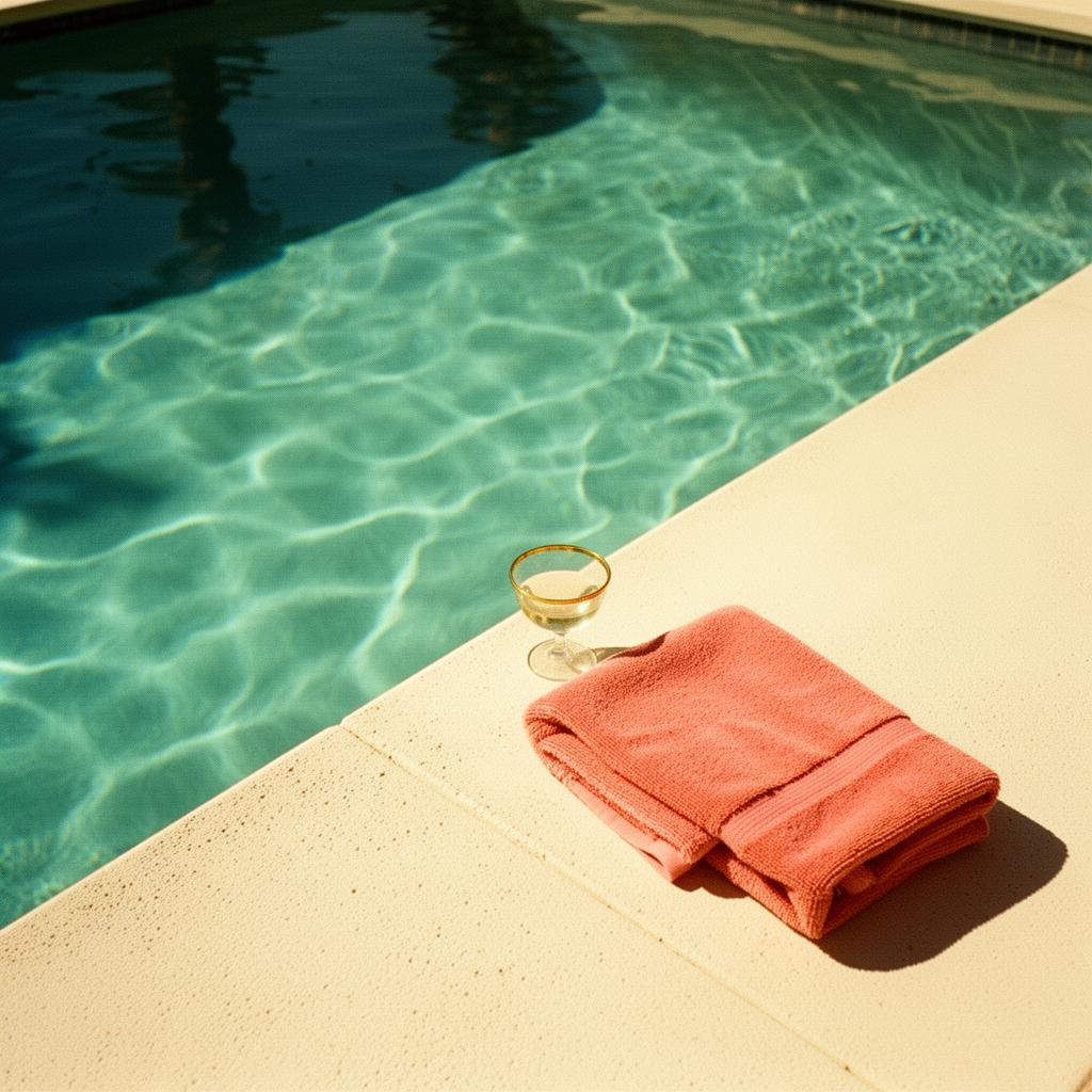 Mid-century pool with coral towel